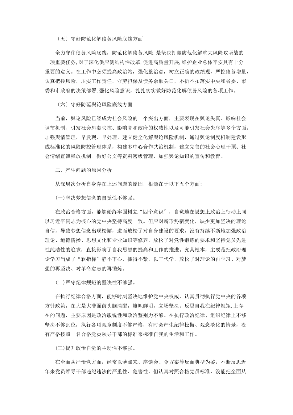 2023年“防风险守底线”会议检视分析发言材料.docx_第2页