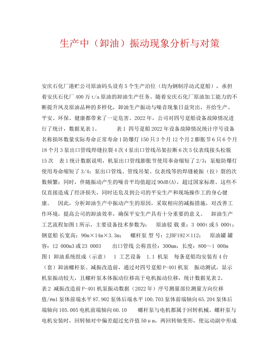 2023年《安全管理职业卫生》之生产中卸油振动现象分析与对策.docx_第1页
