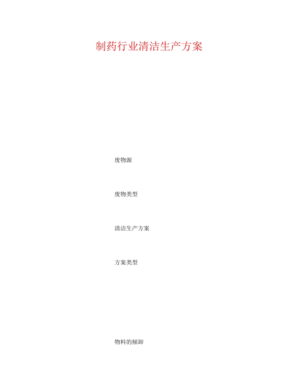2023年《安全管理资料》之制药行业清洁生产方案.docx_第1页