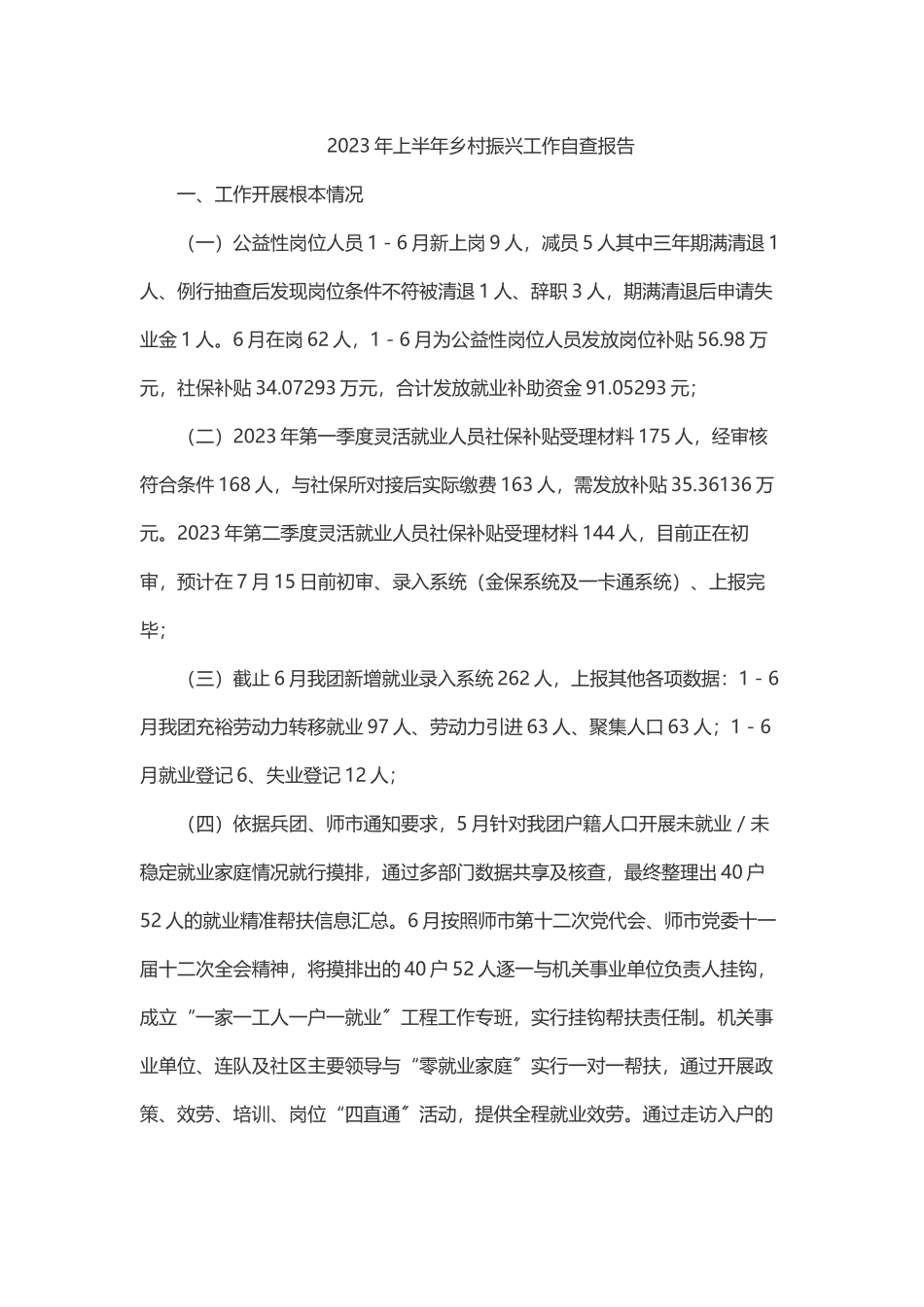 2023年上半年乡村振兴工作自查报告.docx_第1页