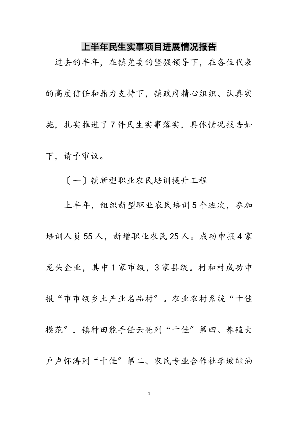 2023年上半年民生实事项目进展情况报告范文.doc_第1页