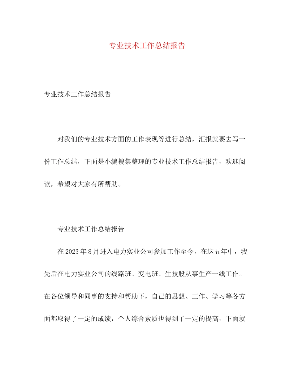 2023年专业技术工作总结报告2.docx_第1页