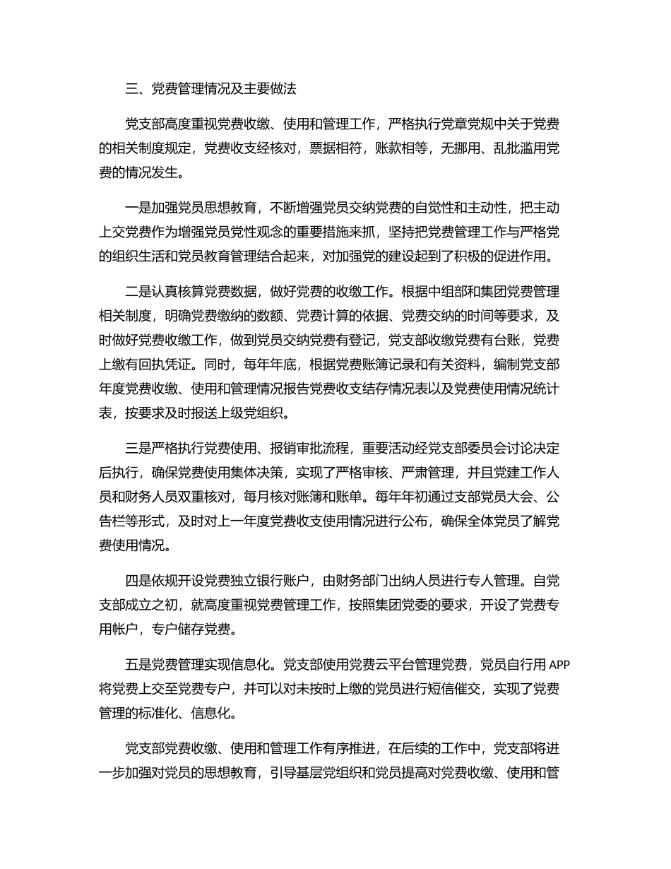 2023年专项报告：国企党支部党费收缴使用和管理情况自查专项报告.docx_第2页