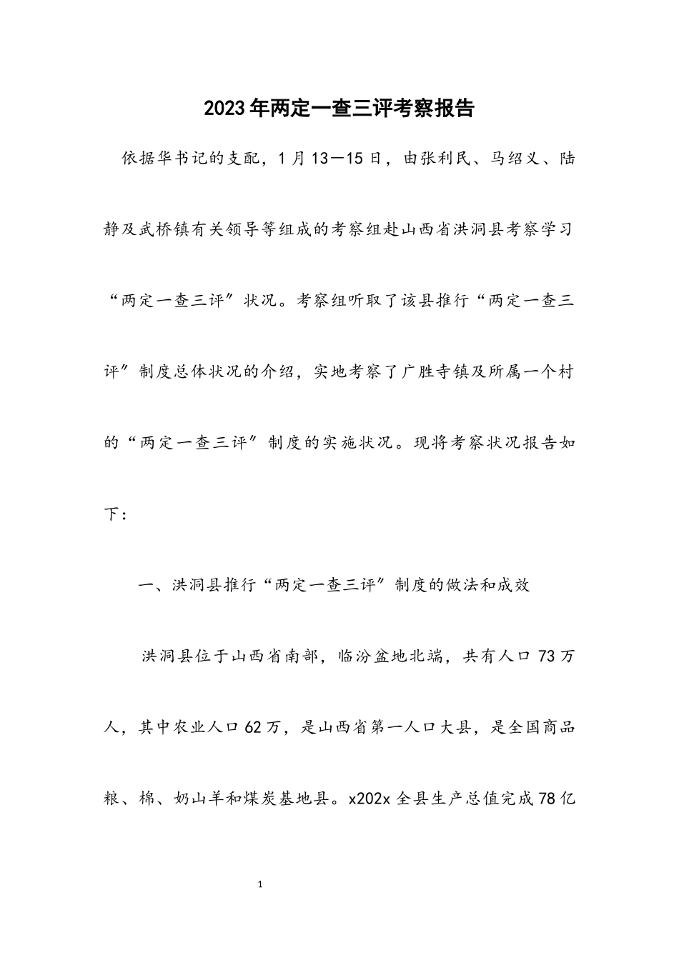 2023年两定一查三评考察报告.docx_第1页