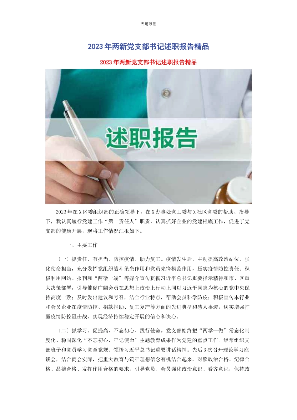 2023年两新党支部书记述职报告精品2.docx_第1页