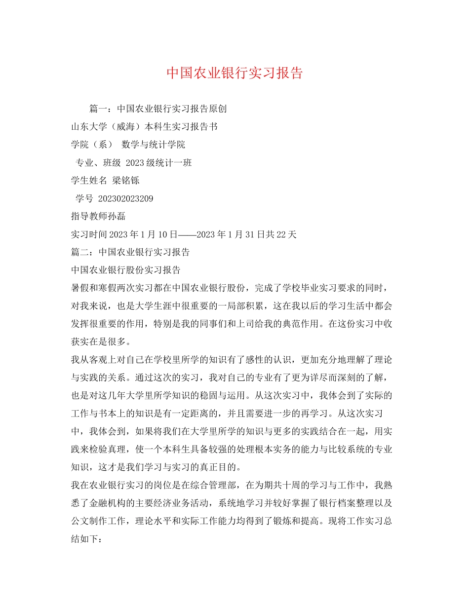 2023年中国农业银行实习报告.docx_第1页