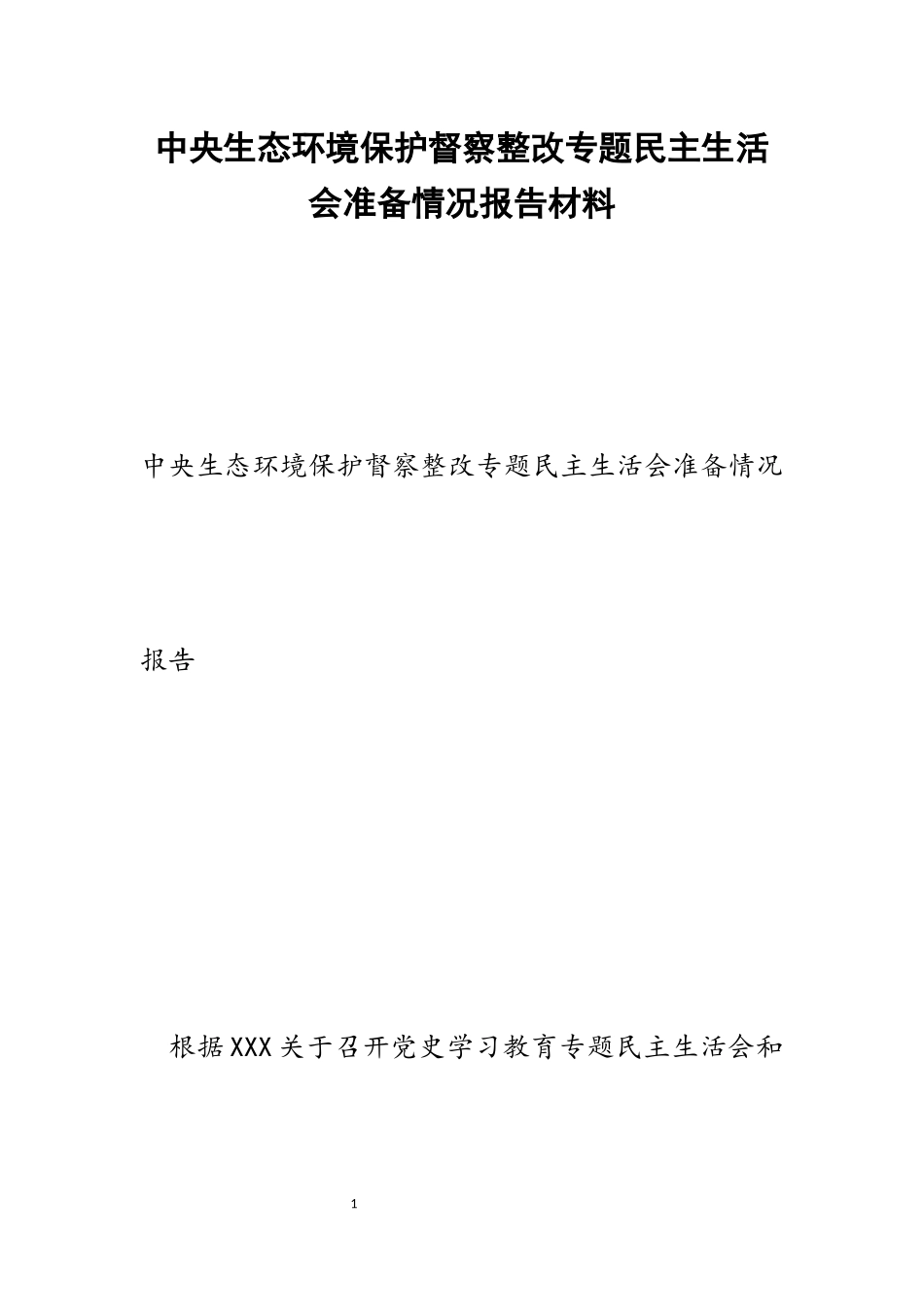 2023年中央生态环境保护督察整改专题民主生活会准备情况报告.docx_第1页