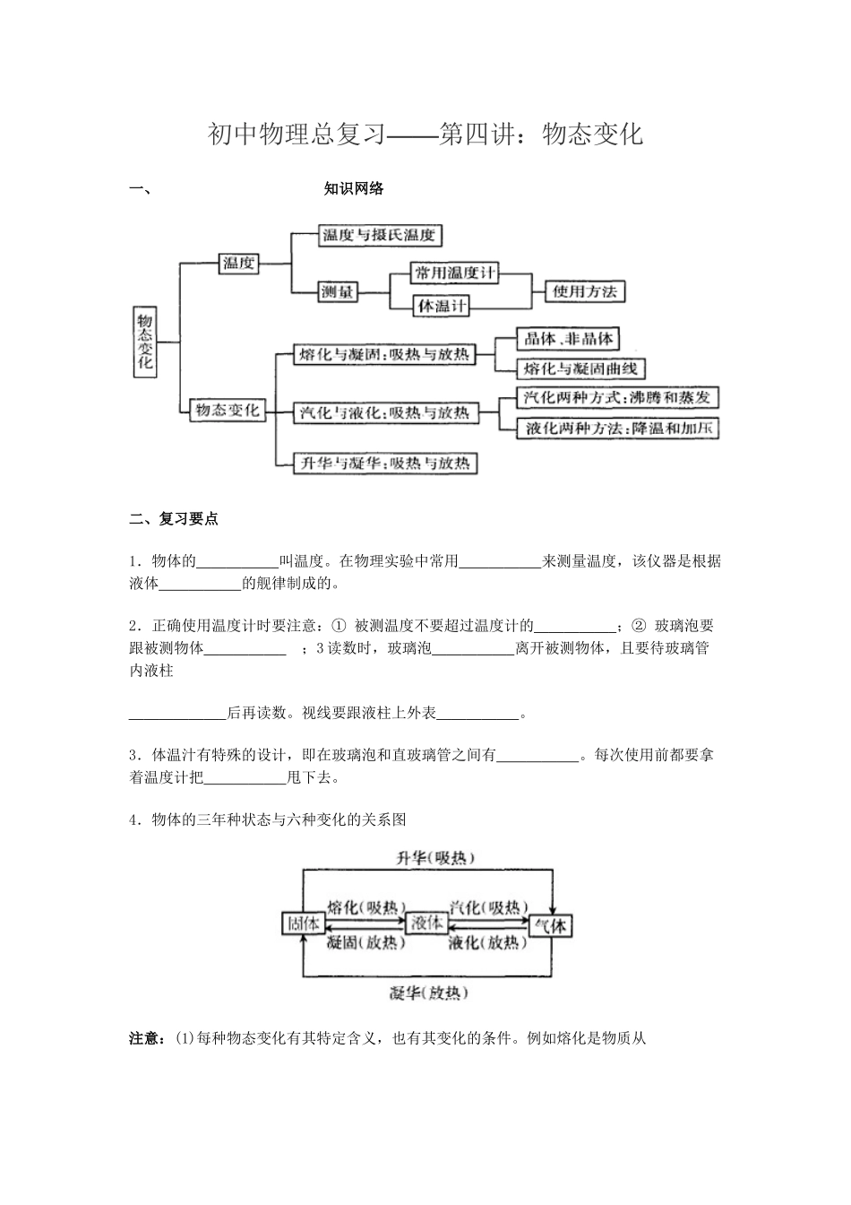 2023年中考物理总复习考点分析提高训练第四讲物态变化初中物理.docx_第1页