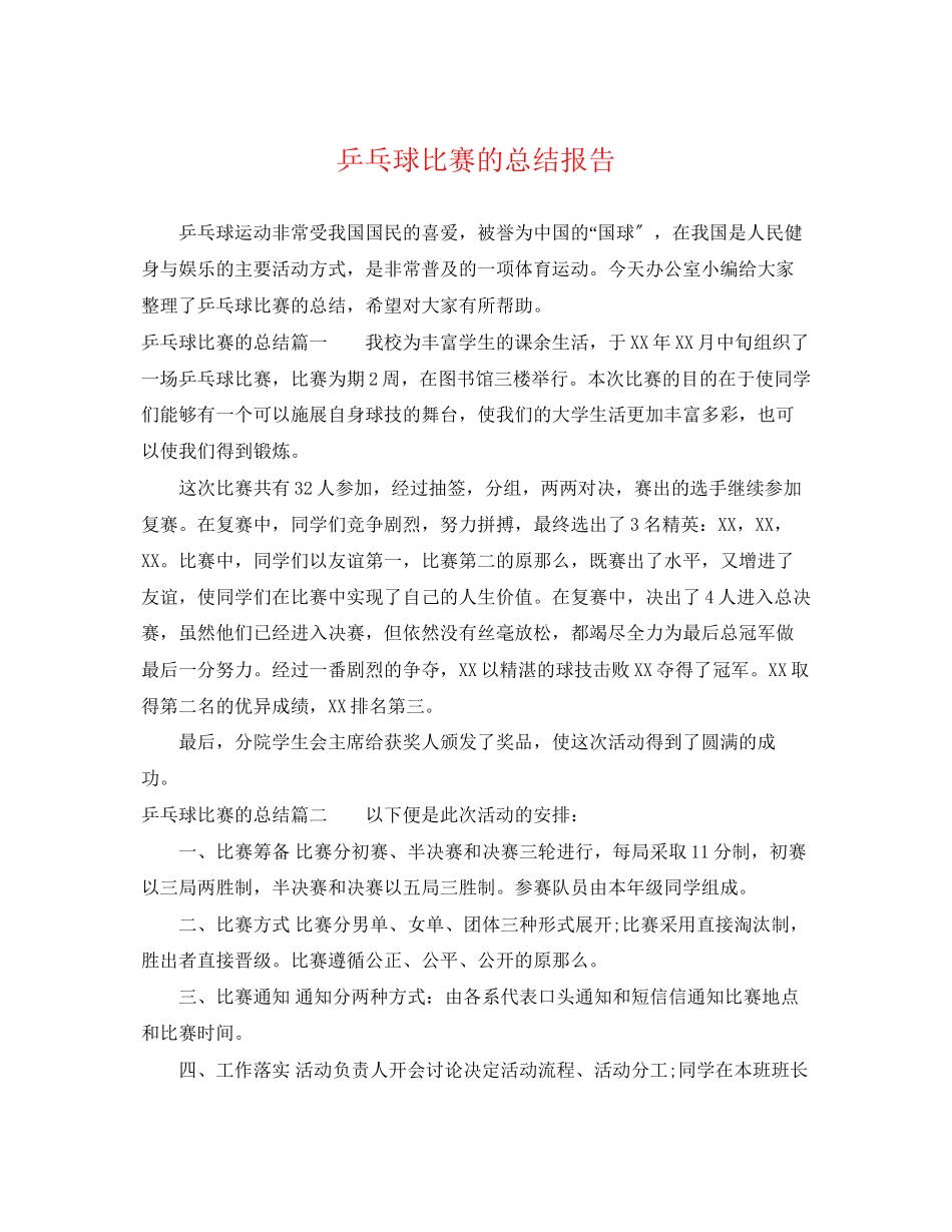 2023年乒乓球比赛的总结报告.docx_第1页