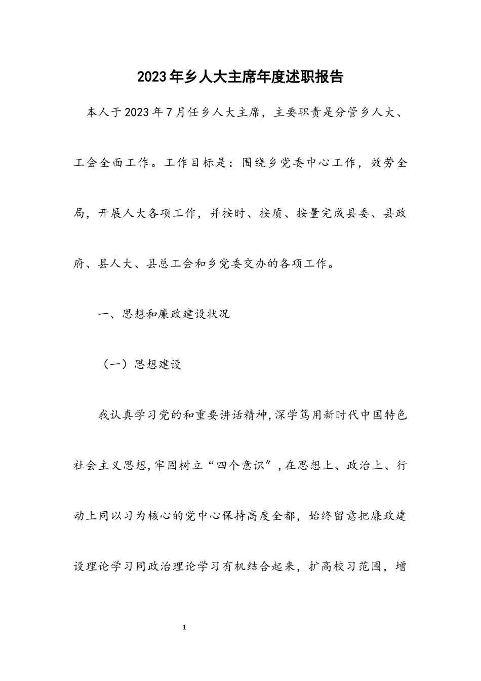 2023年乡人大主席年度述职报告.docx_第1页