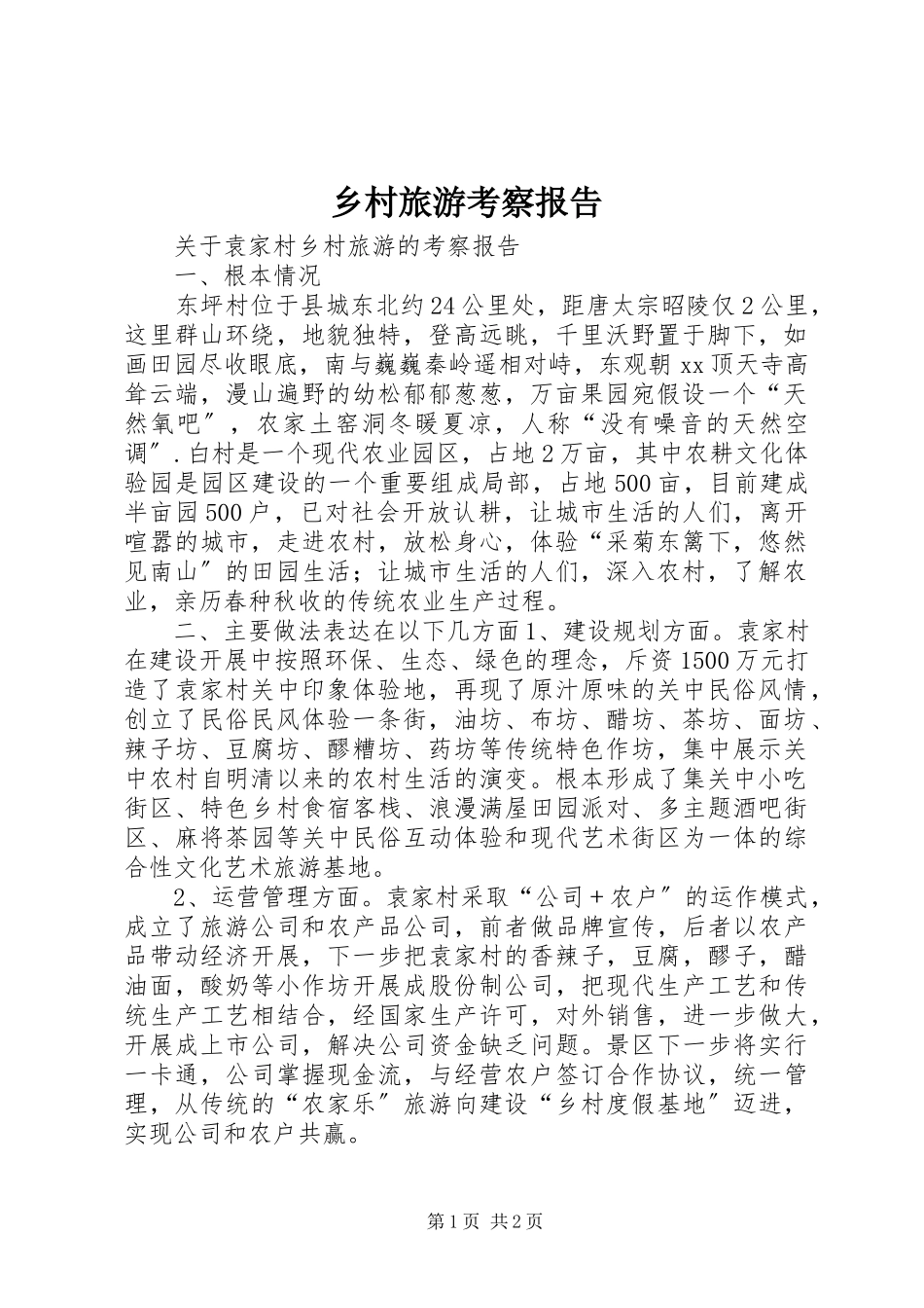 2023年乡村旅游考察报告.docx_第1页