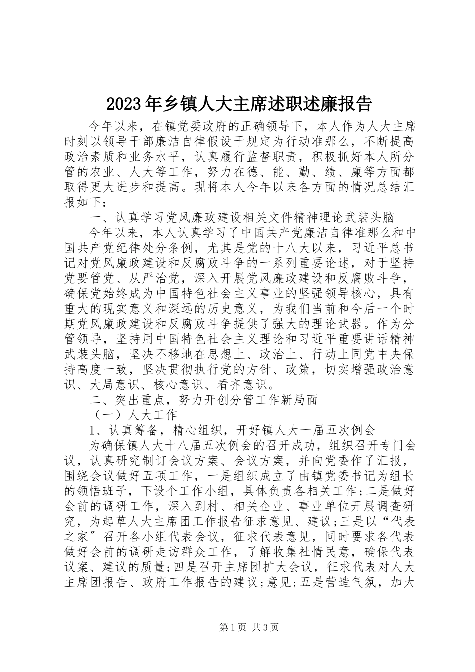 2023年乡镇人大主席述职述廉报告2.docx_第1页