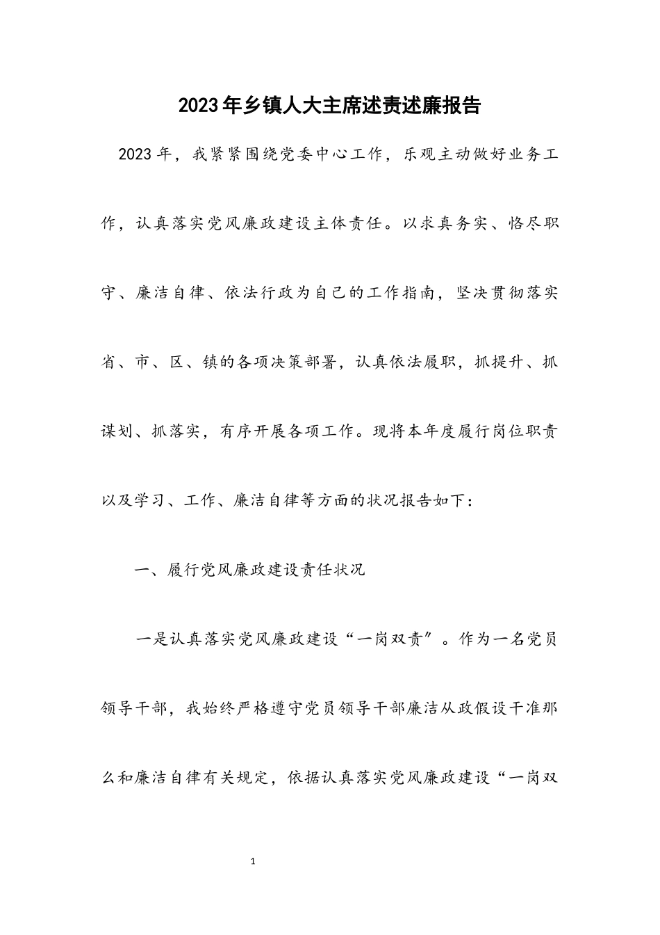 2023年乡镇人大主席述责述廉报告.docx_第1页