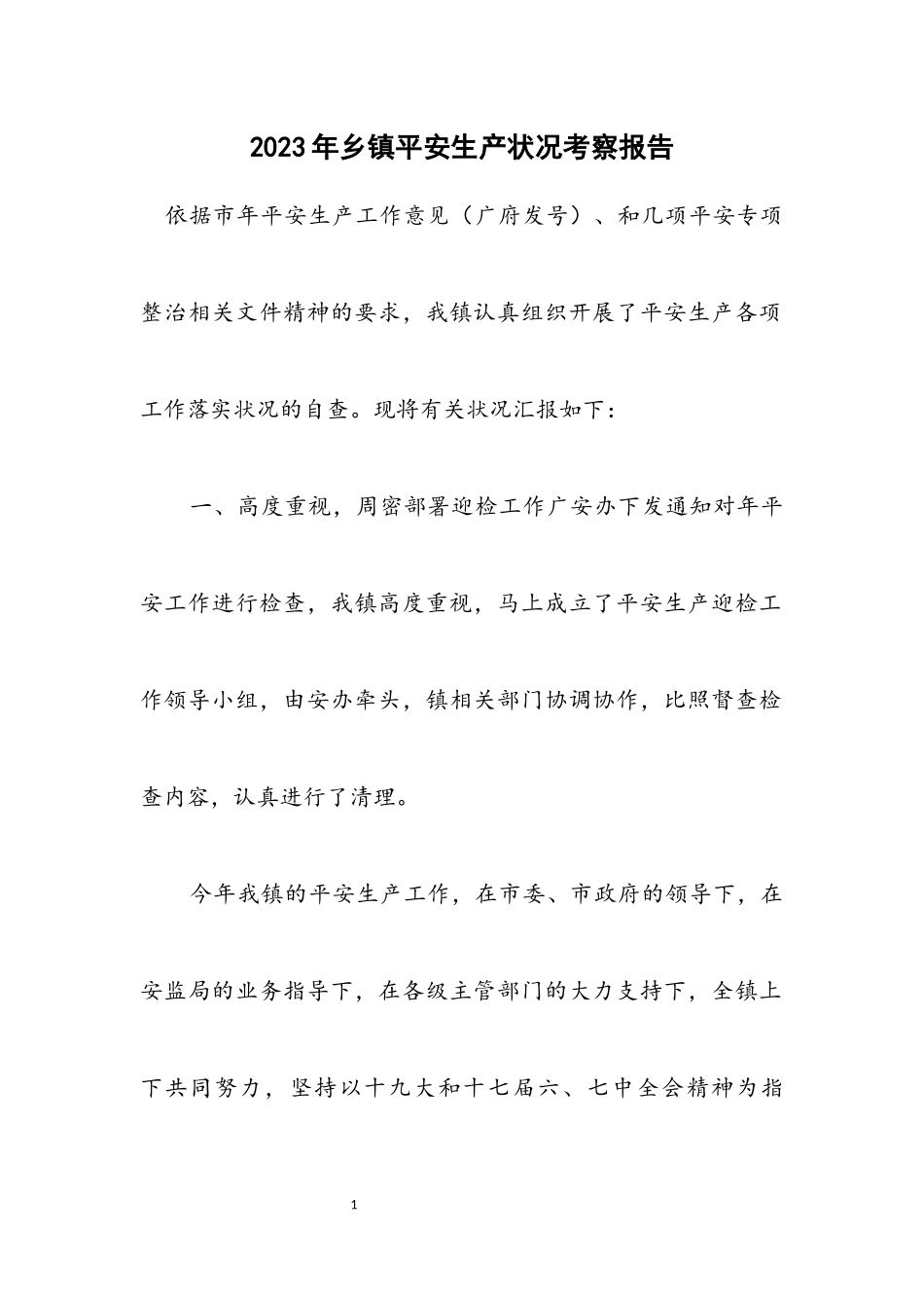 2023年乡镇安全生产情况考察报告.docx_第1页