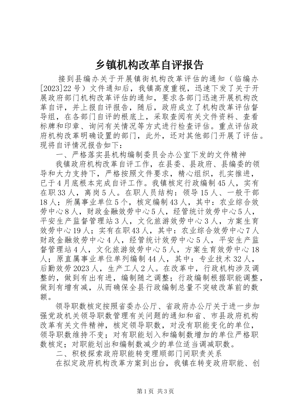 2023年乡镇机构改革自评报告.docx_第1页