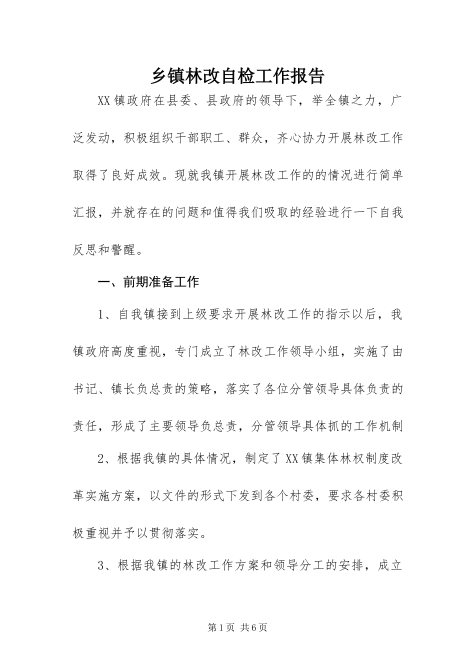 2023年乡镇林改自检工作报告.docx_第1页