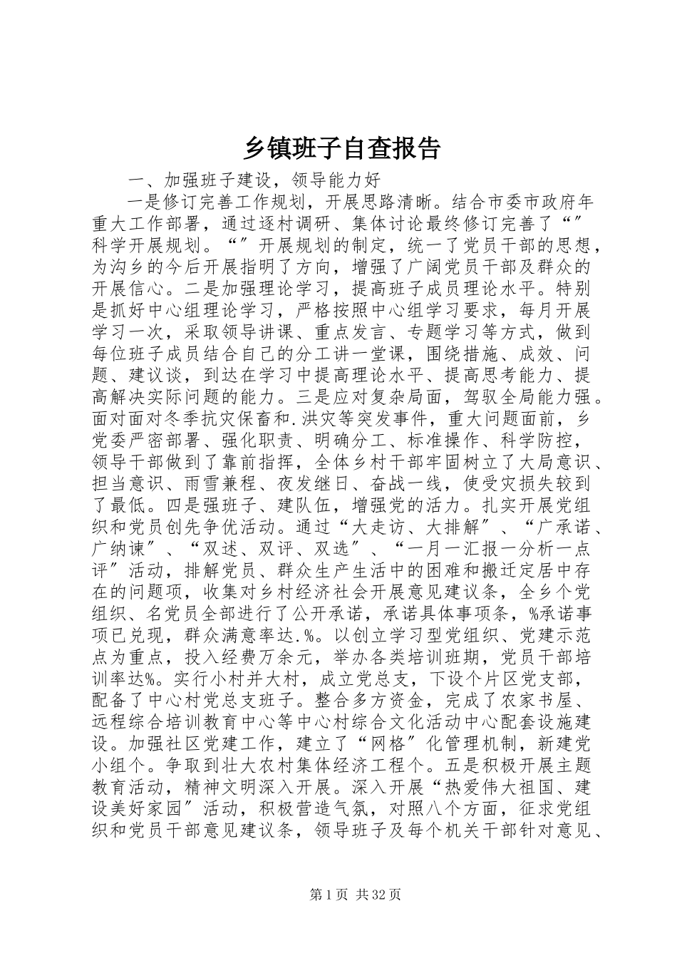 2023年乡镇班子自查报告.docx_第1页