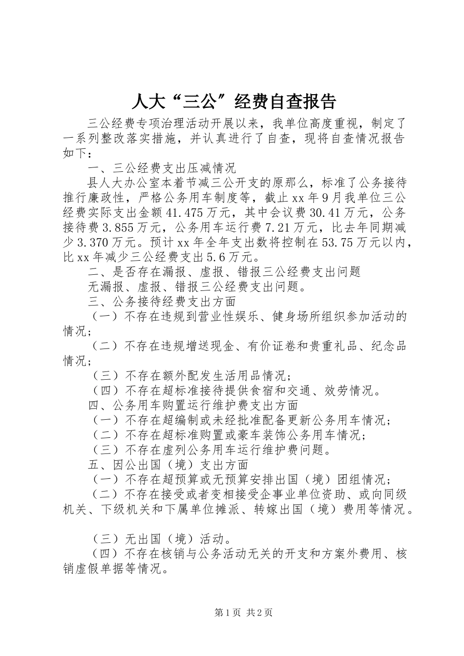 2023年人大“三公”经费自查报告.docx_第1页