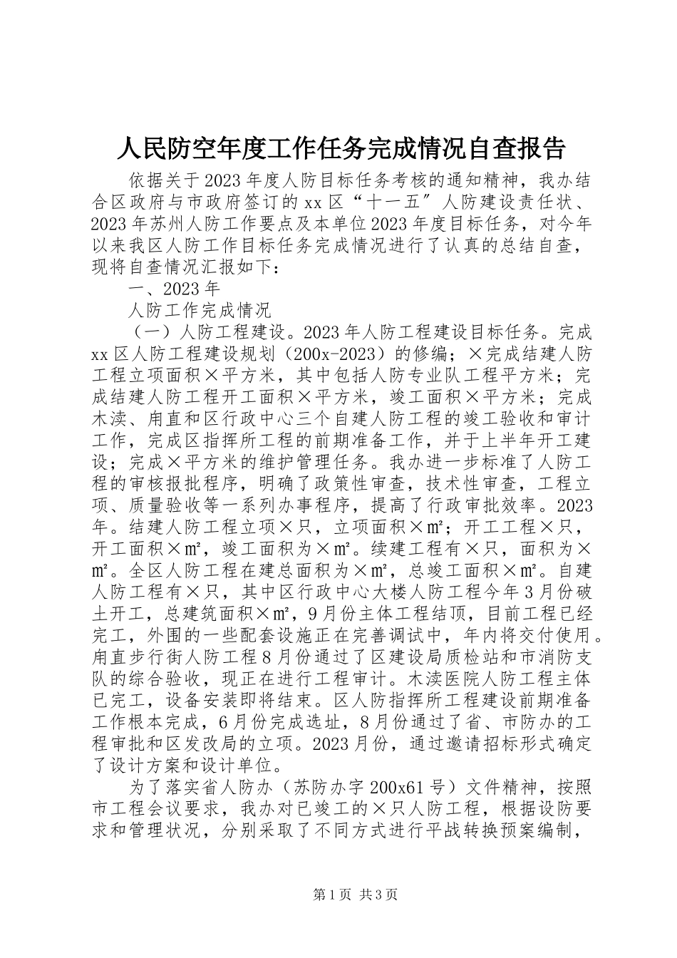 2023年人民防空年度工作任务完成情况自查报告.docx_第1页