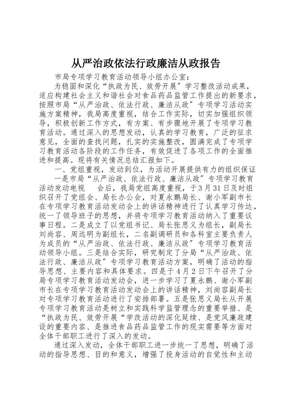 2023年从严治政依法行政廉洁从政报告.docx_第1页