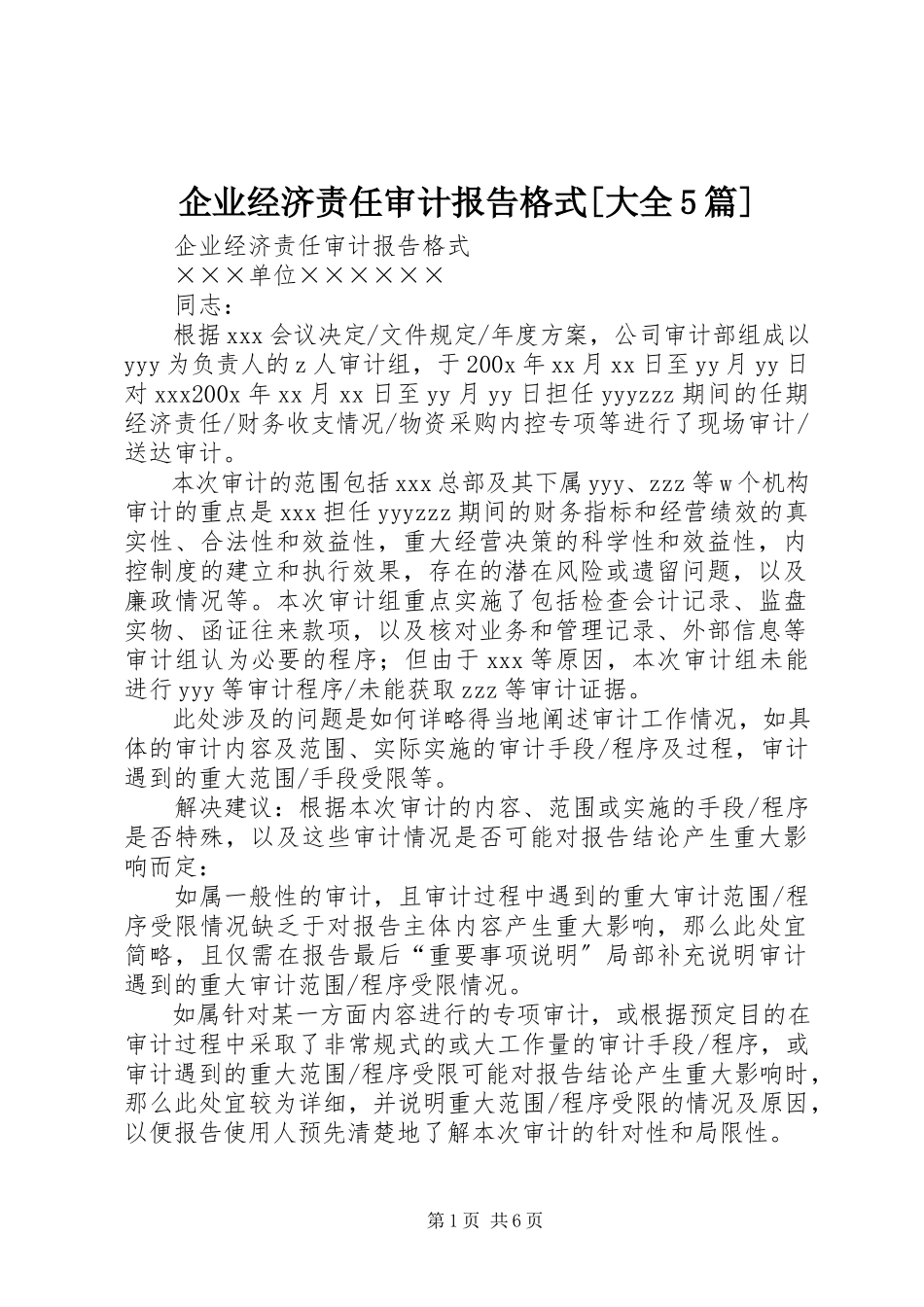2023年企业经济责任审计报告格式大全5篇.docx_第1页