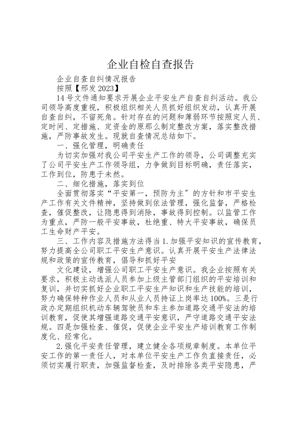 2023年企业自检自查报告.doc_第1页