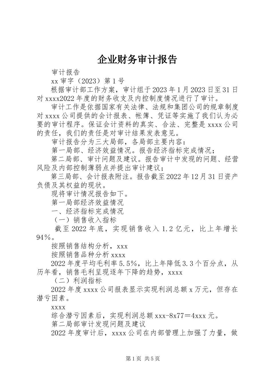 2023年企业财务审计报告.docx_第1页