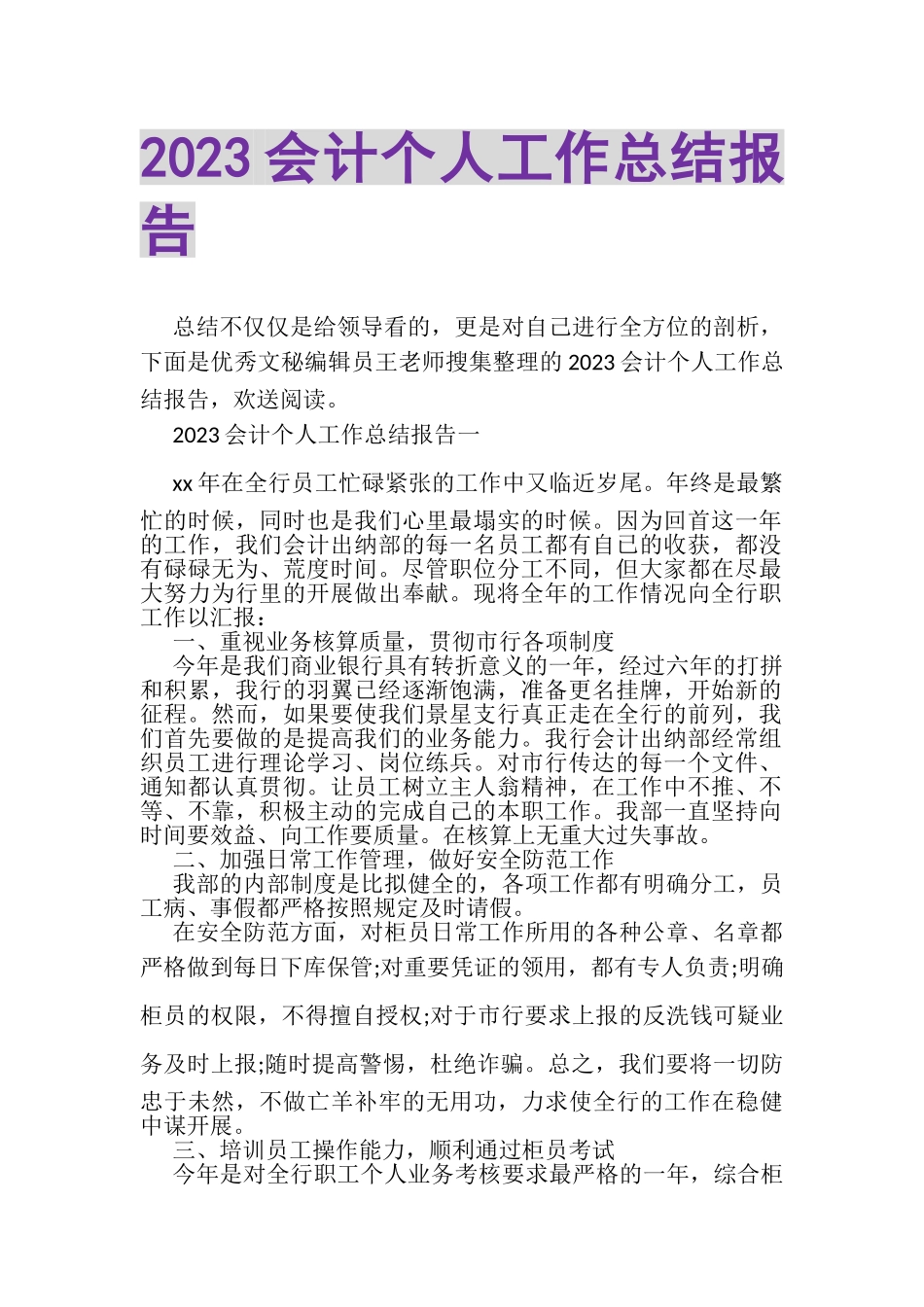 2023年会计个人工作总结报告.doc_第1页