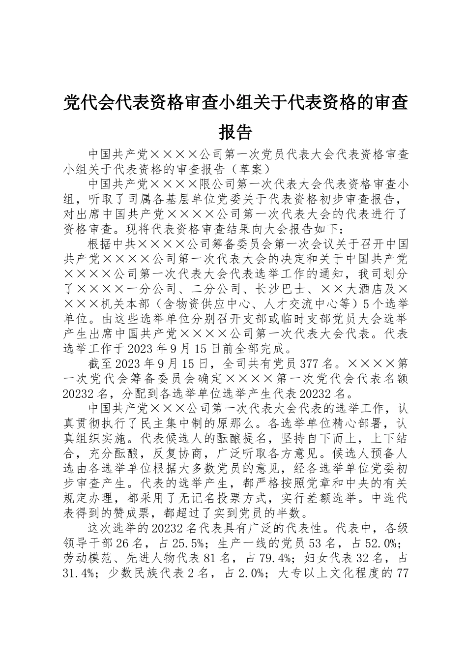 2023年党代会代表资格审查小组代表资格的审查报告.docx_第1页