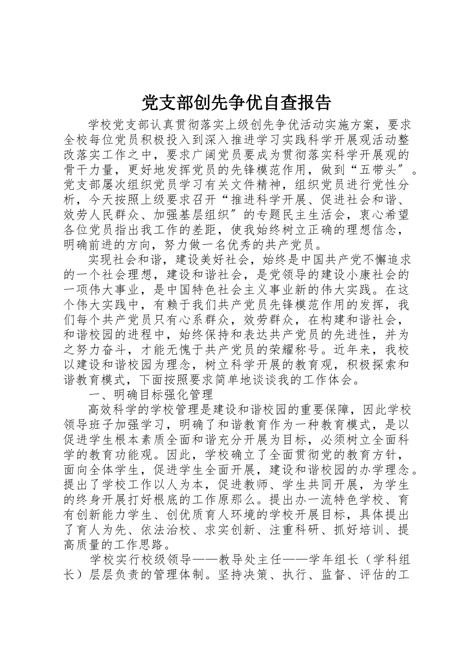 2023年党支部创先争优自查报告.docx_第1页