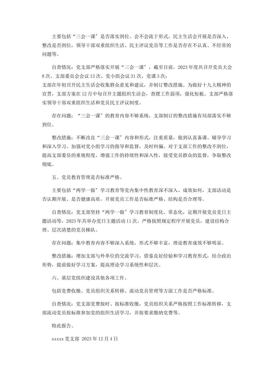 2023年党支部基层党组织建设自查问题情况报告.docx_第2页