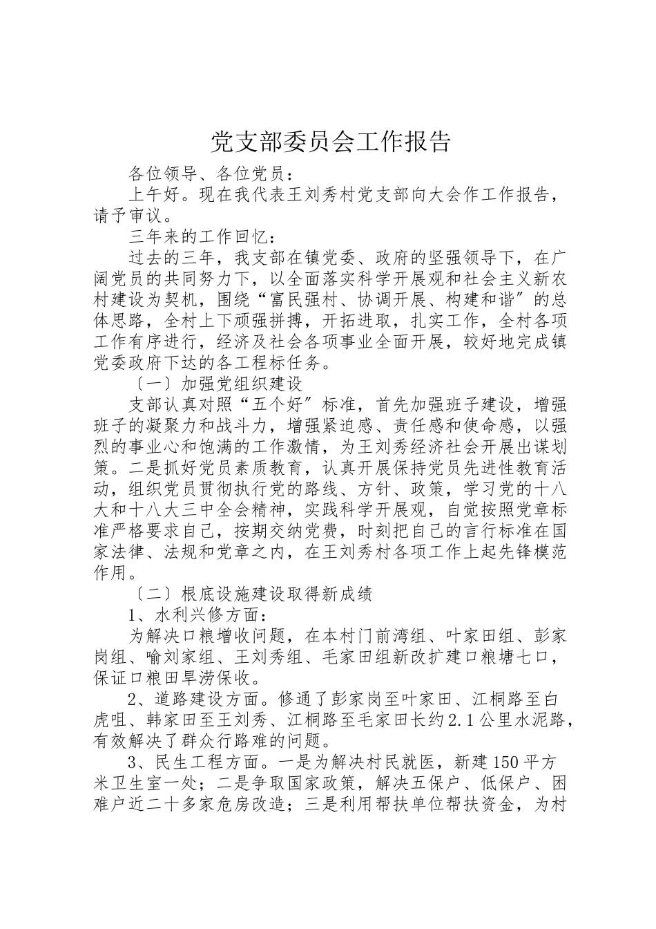 2023年党支部委员会工作报告.doc_第1页