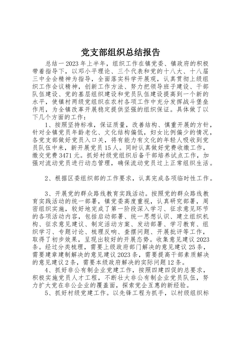 2023年党支部组织总结报告.docx_第1页