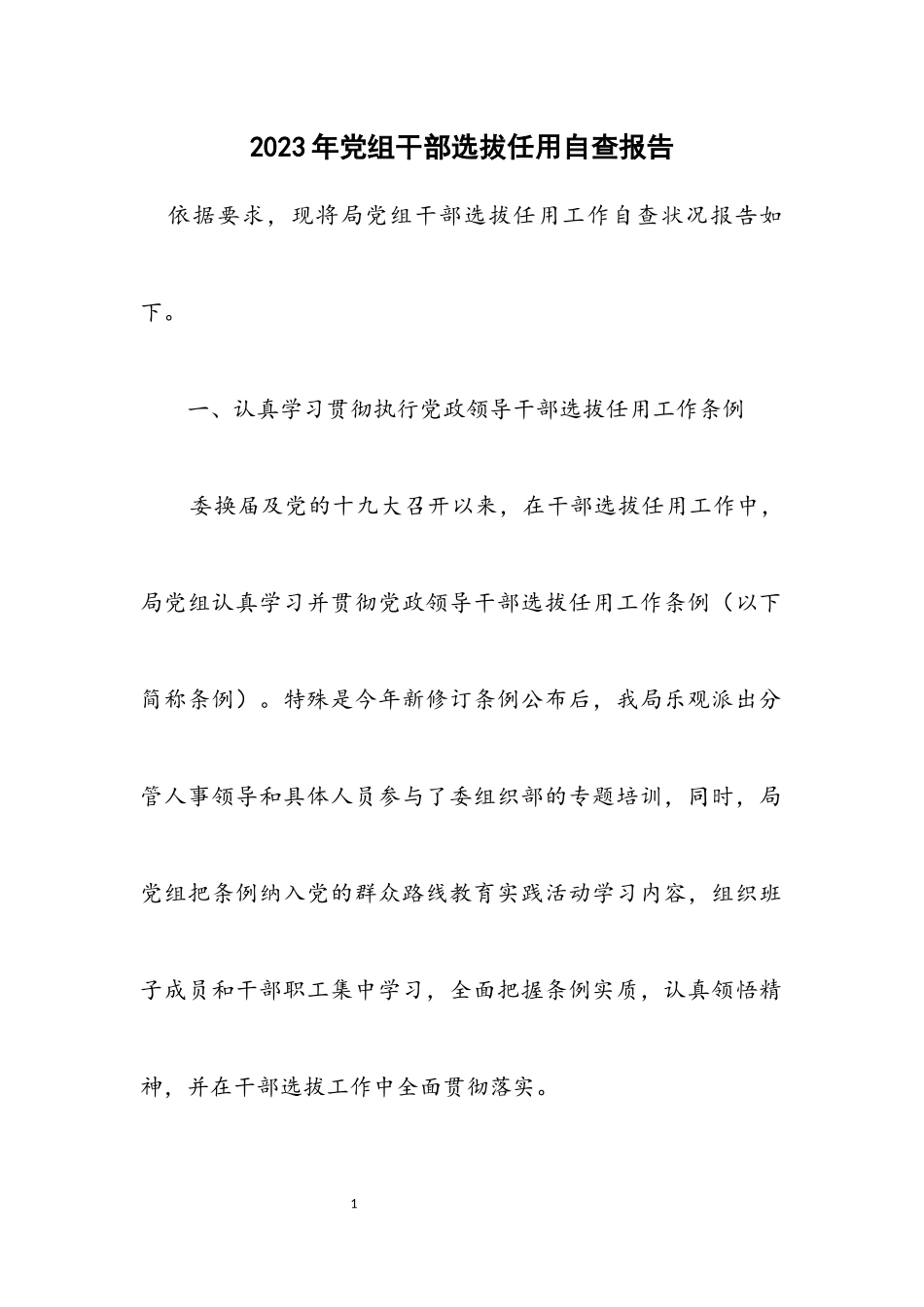 2023年党组干部选拔任用自查报告.docx_第1页