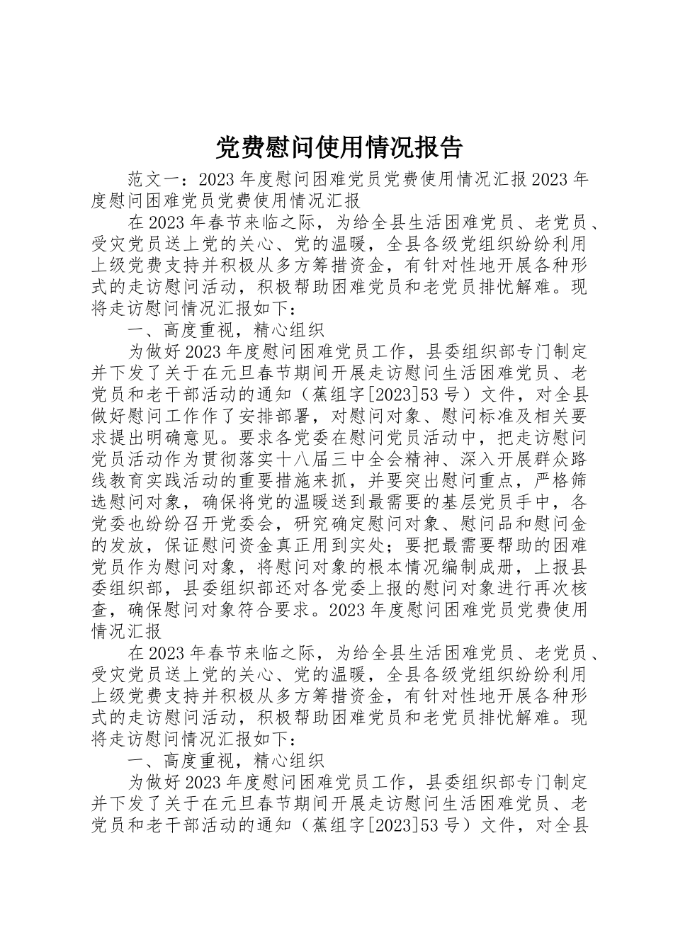 2023年党费慰问使用情况报告.docx_第1页