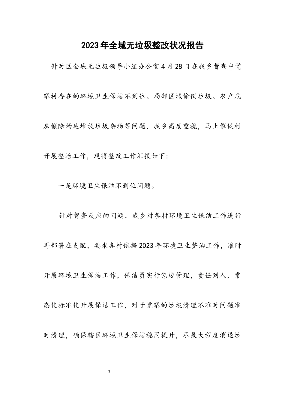 2023年全域无垃圾整改情况报告.docx_第1页