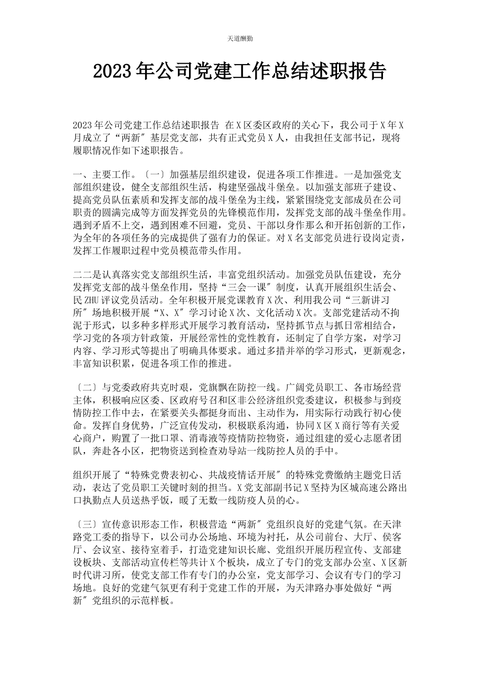 2023年公司党建工作总结述职报告.docx_第1页