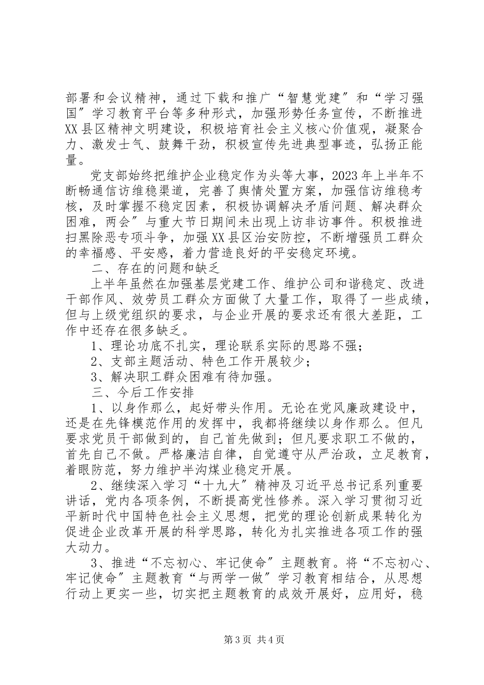 2023年公司党支部某年上半年述职报告.docx_第3页