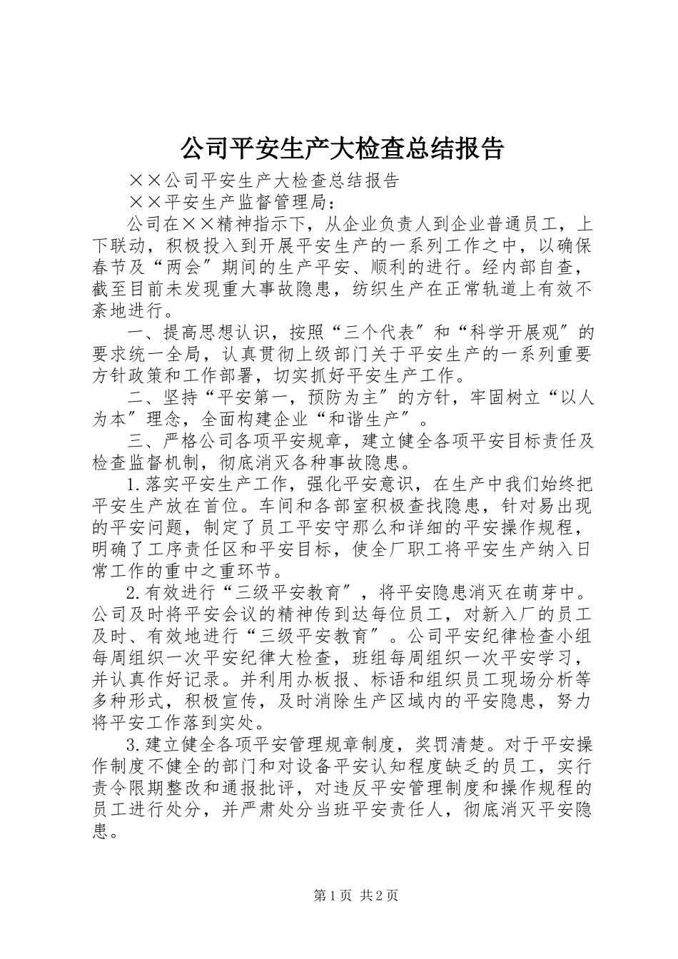 2023年公司安全生产大检查总结报告.docx_第1页