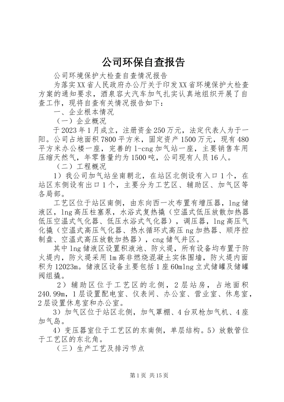 2023年公司环保自查报告.docx_第1页