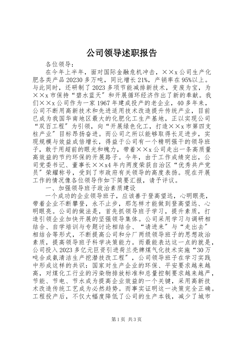 2023年公司领导述职报告.docx_第1页