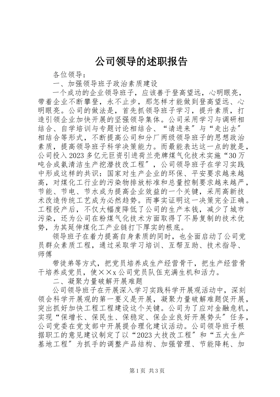 2023年公司领导的述职报告.docx_第1页