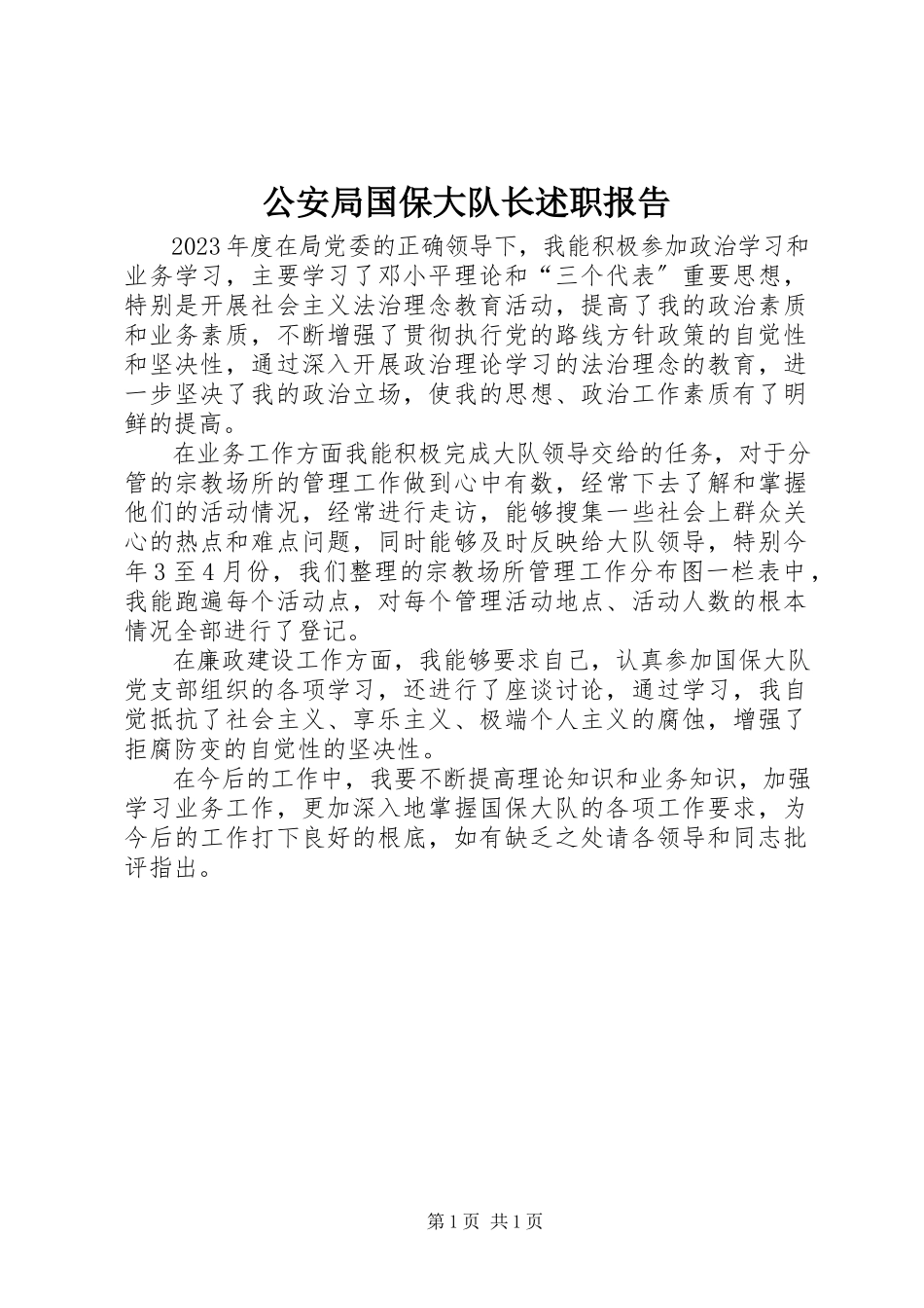 2023年公安局国保大队长述职报告.docx_第1页