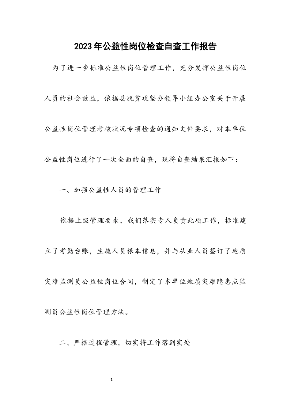 2023年公益性岗位检查自查工作报告.docx_第1页