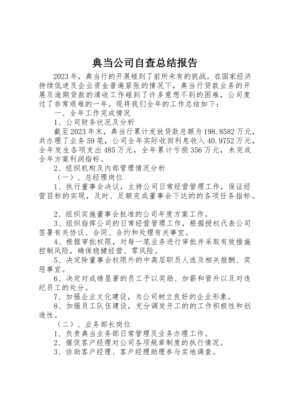 2023年典当公司自查总结报告.docx_第1页