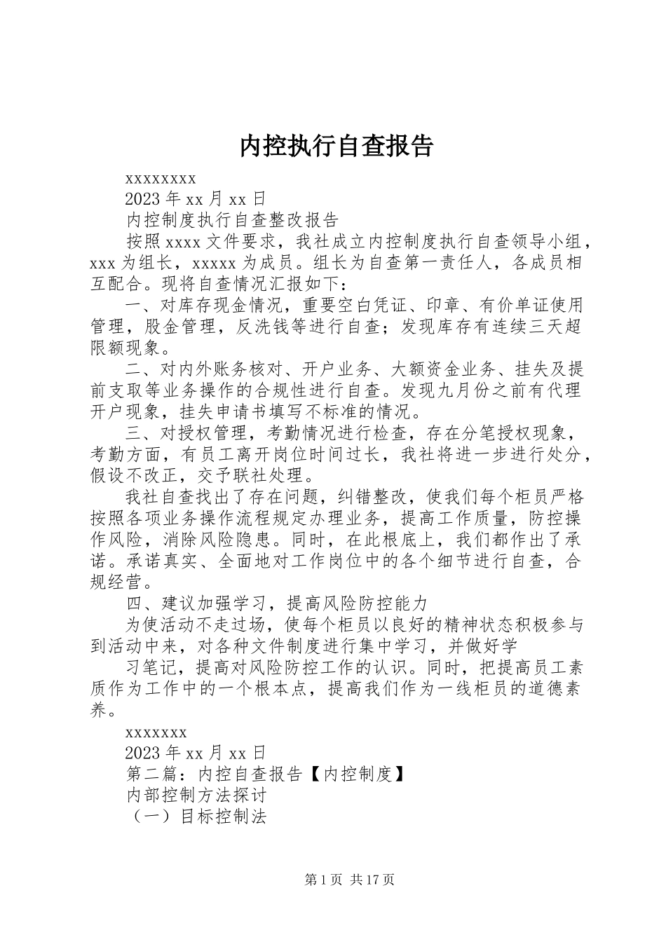 2023年内控执行自查报告.docx_第1页