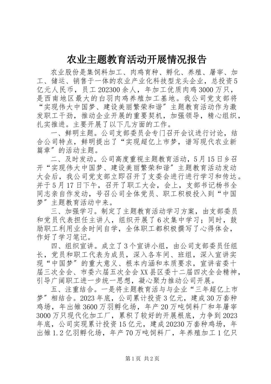 2023年农业主题教育活动开展情况报告.docx_第1页