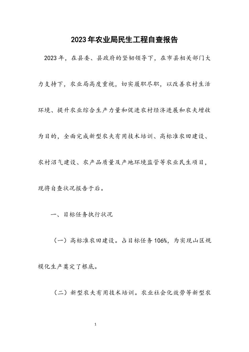 2023年农业局民生工程自查报告.docx_第1页