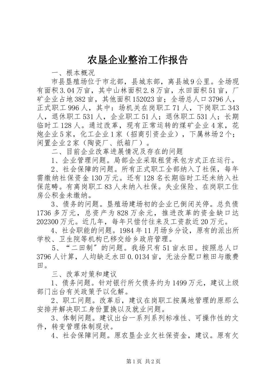 2023年农垦企业整治工作报告.docx_第1页