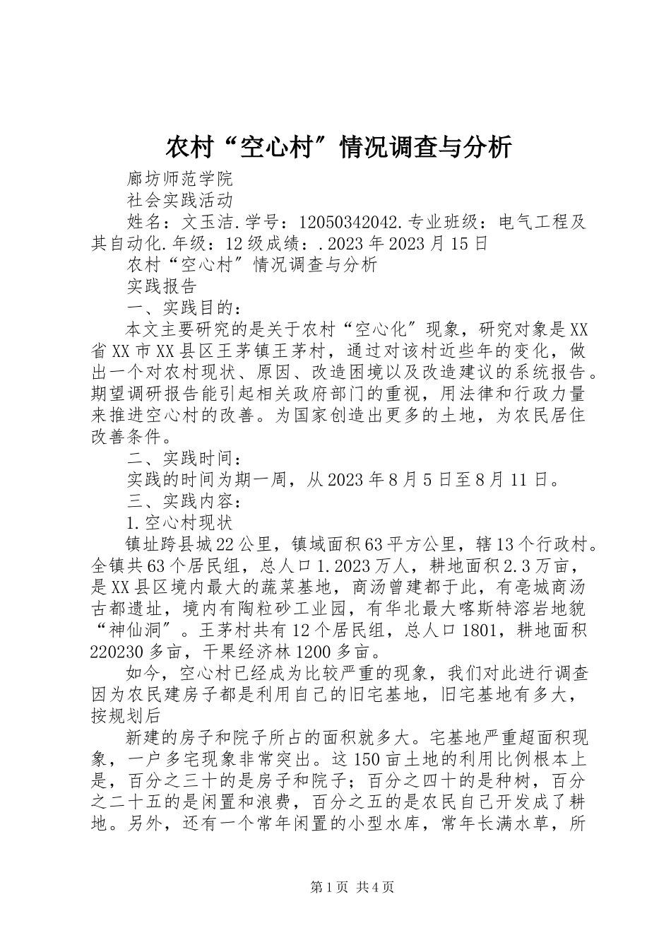 2023年农村“空心村”情况调查与分析.docx_第1页